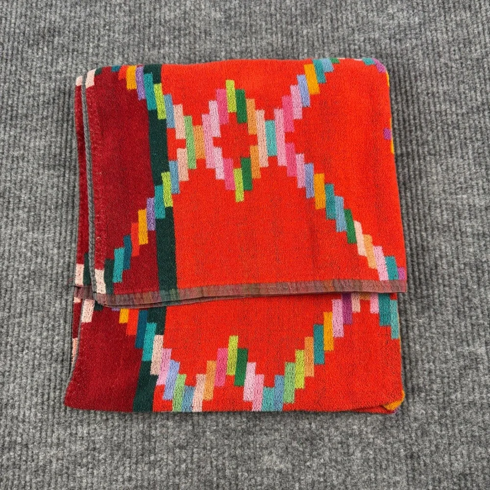 Vtg 70s 80s Royal Terry Bath Towel Southwestern Geometric Red Rainbow Brazil